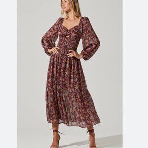 ASTR the Label ARLETTE FLORAL SWEETHEART Long Sleeve Maxi Dress Size Large